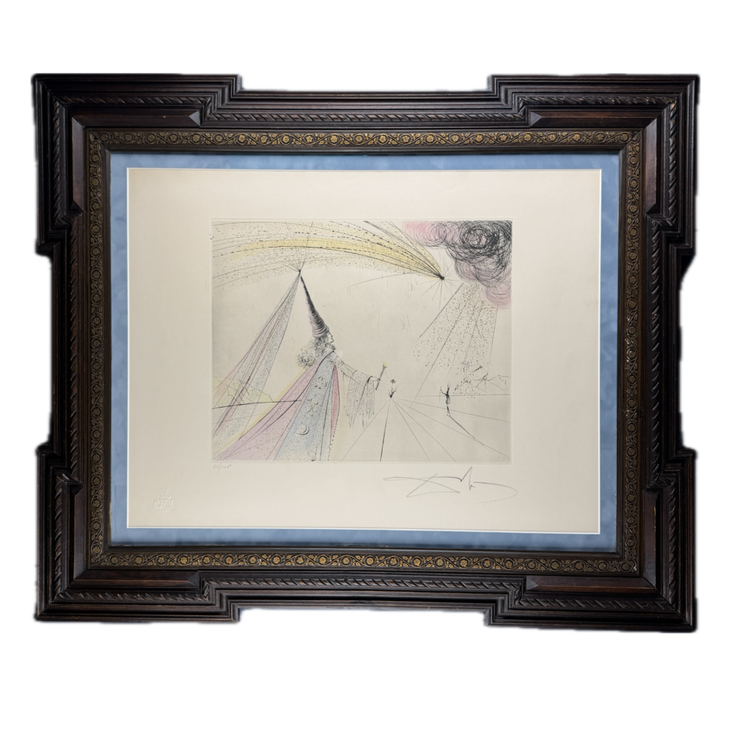 Salvador Dali Urania, hand-colored drypoint engraving with gold, 1971, framed